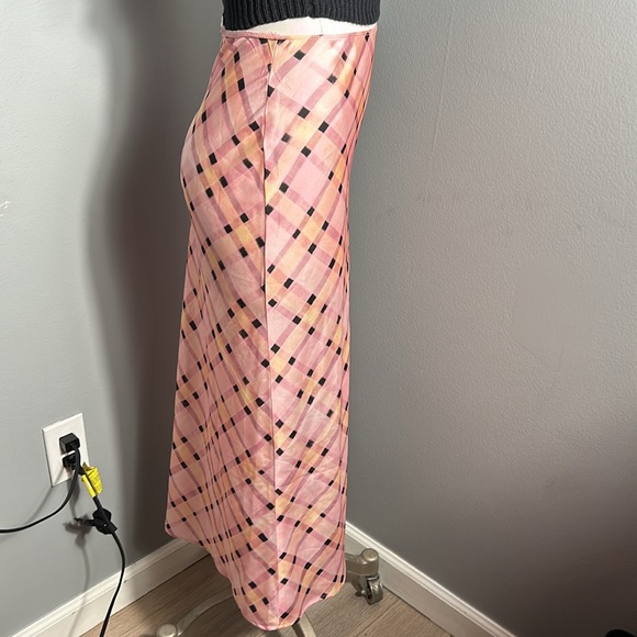 Topshop check midi bias slip skirt in pink size 2 - Picture 11 of 16